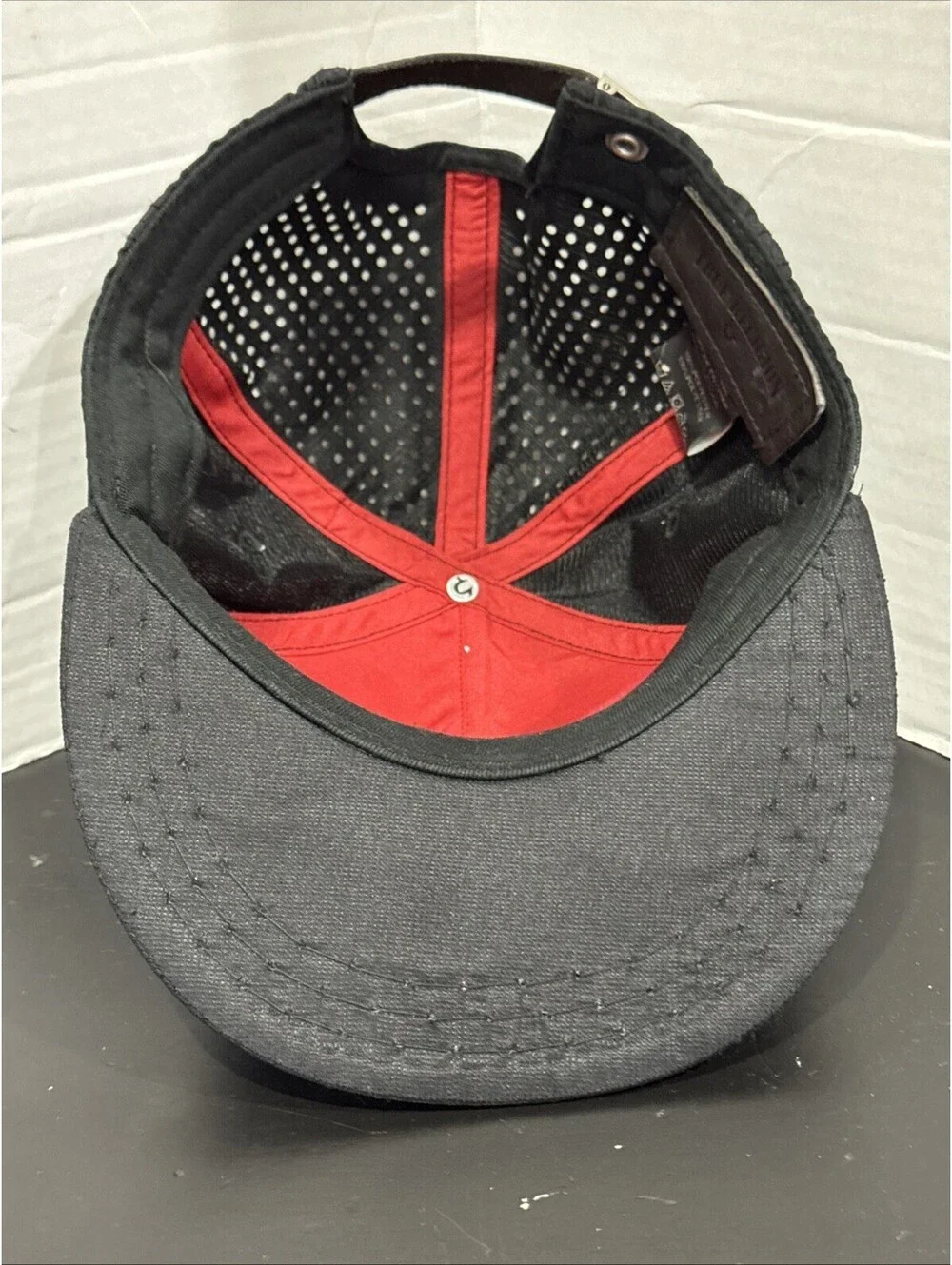 True Religion Black Vented Leather Strapback Baseball Cap